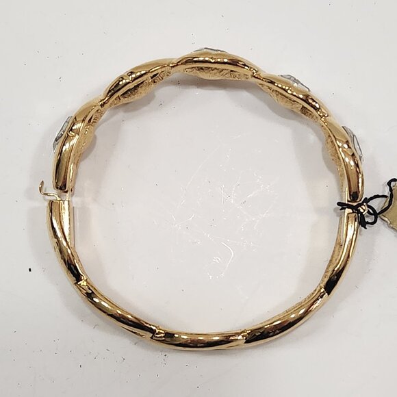 NWT Napier 80s Goldtone Swarovski Crystal Hinged Bangle Bracelet - Picture 8 of 11